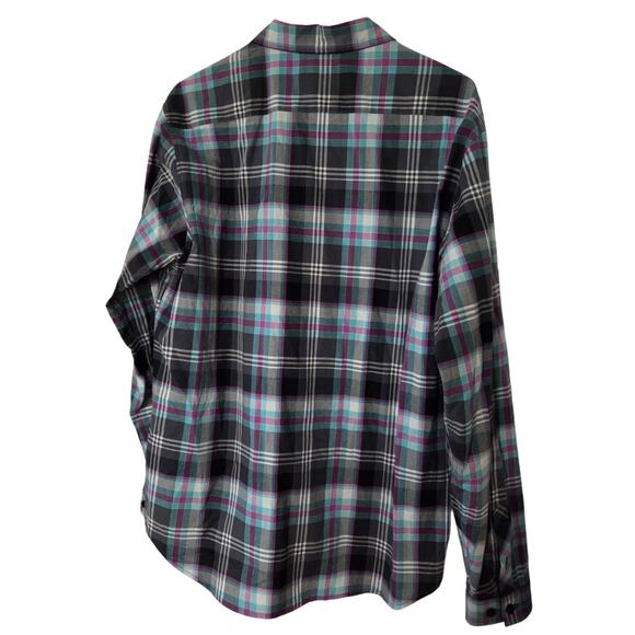 Mishka Mnwka Large Men's Long Sleeve Shirt Pink Blue Plaid One Pocket - Picture 2 of 4